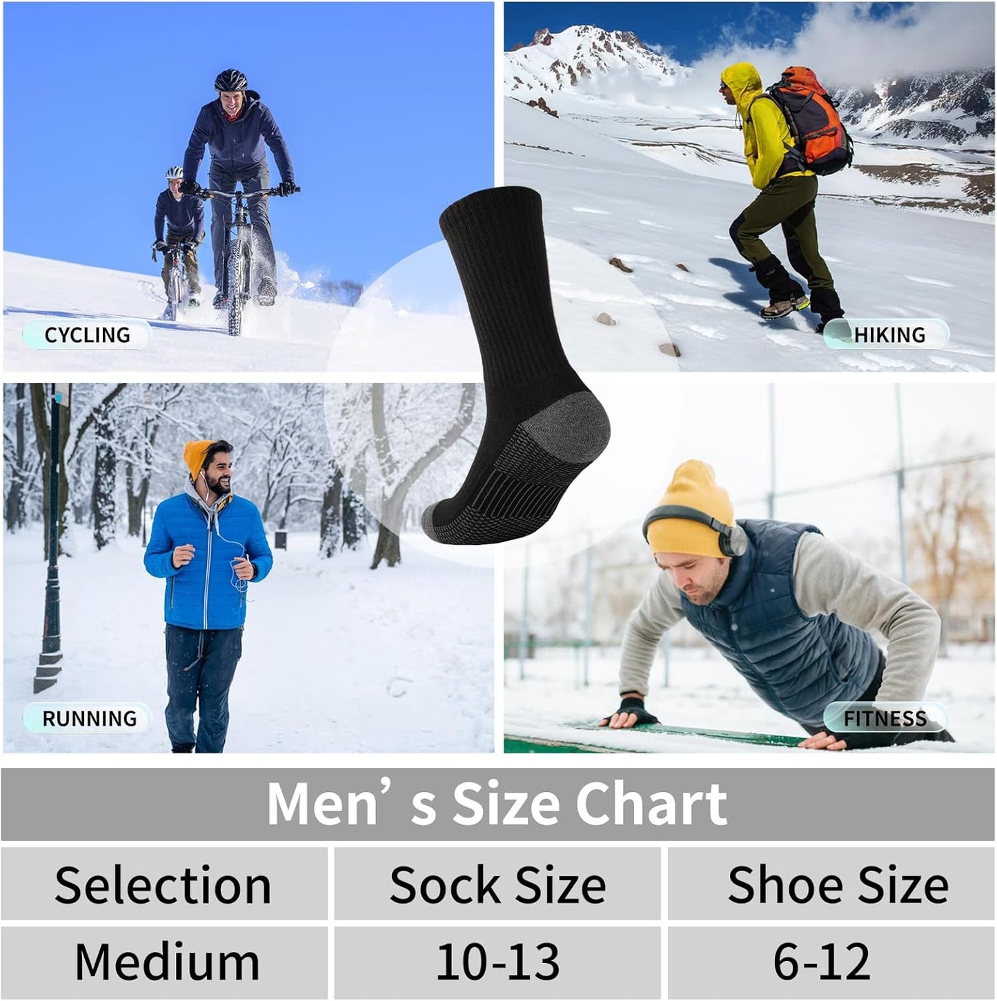 12 Pack Crew Socks for Men Half Cushion Moisture Wicking Athletic Socks