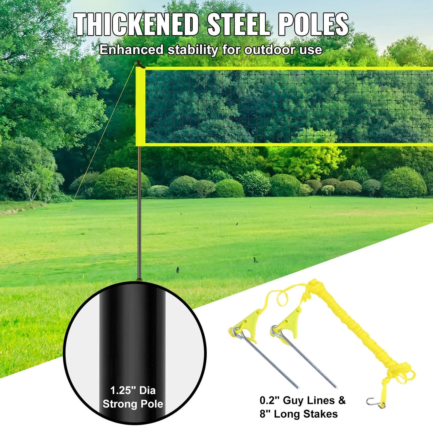 Portable Volleyball Net Kit for Outdoor Use, Steel Poles with Adjustable Height, Pro Volleyball Set Including PVC Volleyball, Pump, Transport Bag, Robust Volleyball Net