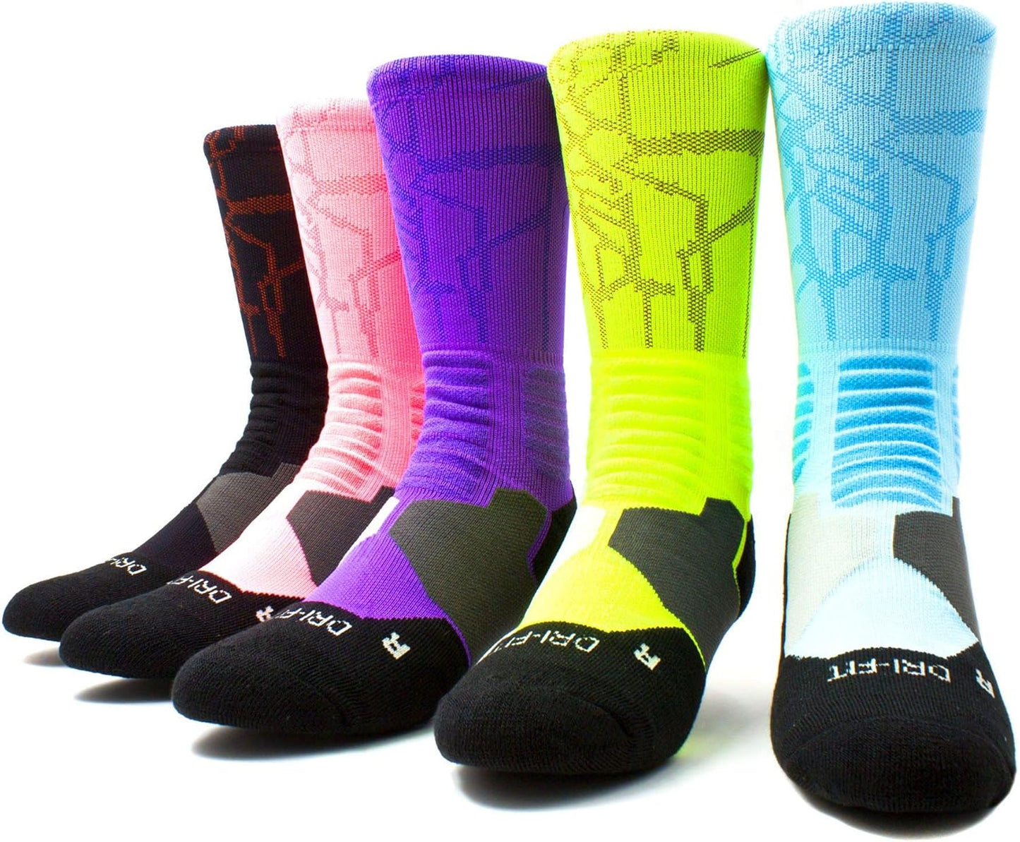 Basketball Socks - 5 Pack Compression Crew Socks for Boy, Girl, Men, Women