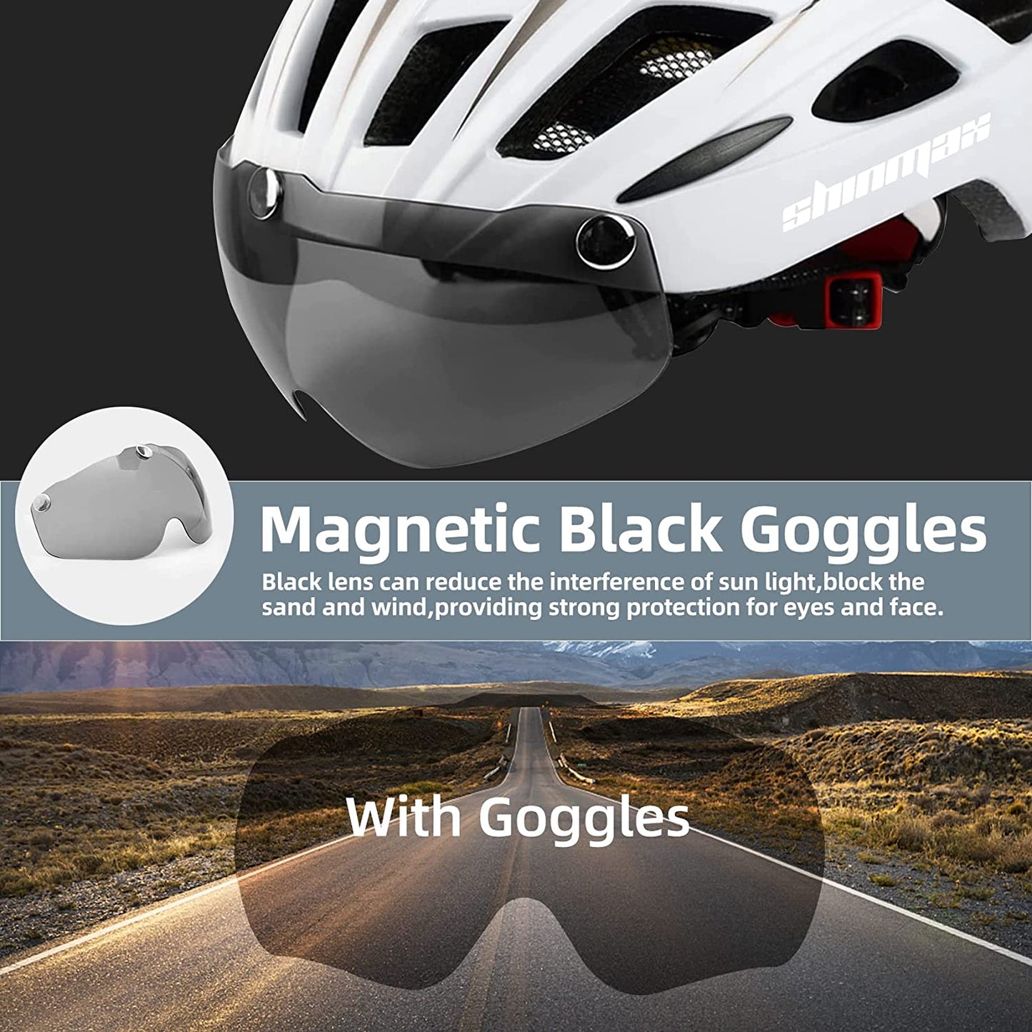 Bike Helmet, CPSC/CPC Bike Helmet for Adult Men Women with Magnetic Goggles&Led Back Light Cycling Helmet Adjustable SM-T69