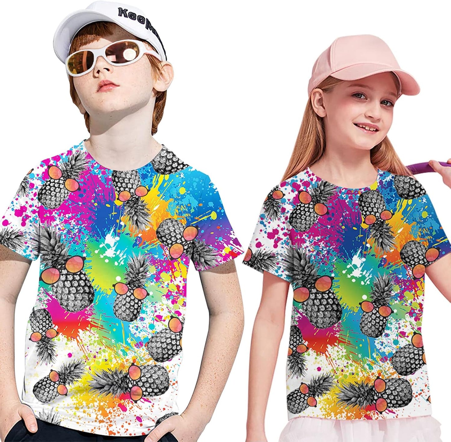 Teens Boys 3D Pineapple Shirts Shorts Sleeves Graffiti T Shirts Size 15 Boys Causal Fit Kids Neutral Art T-Shirt Outfits Funny Shirts Youth Summer Novelty Tees Size 13-14 Years