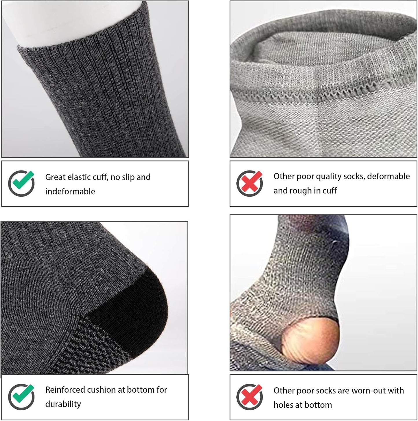12 Pack Crew Socks for Men Half Cushion Moisture Wicking Athletic Socks