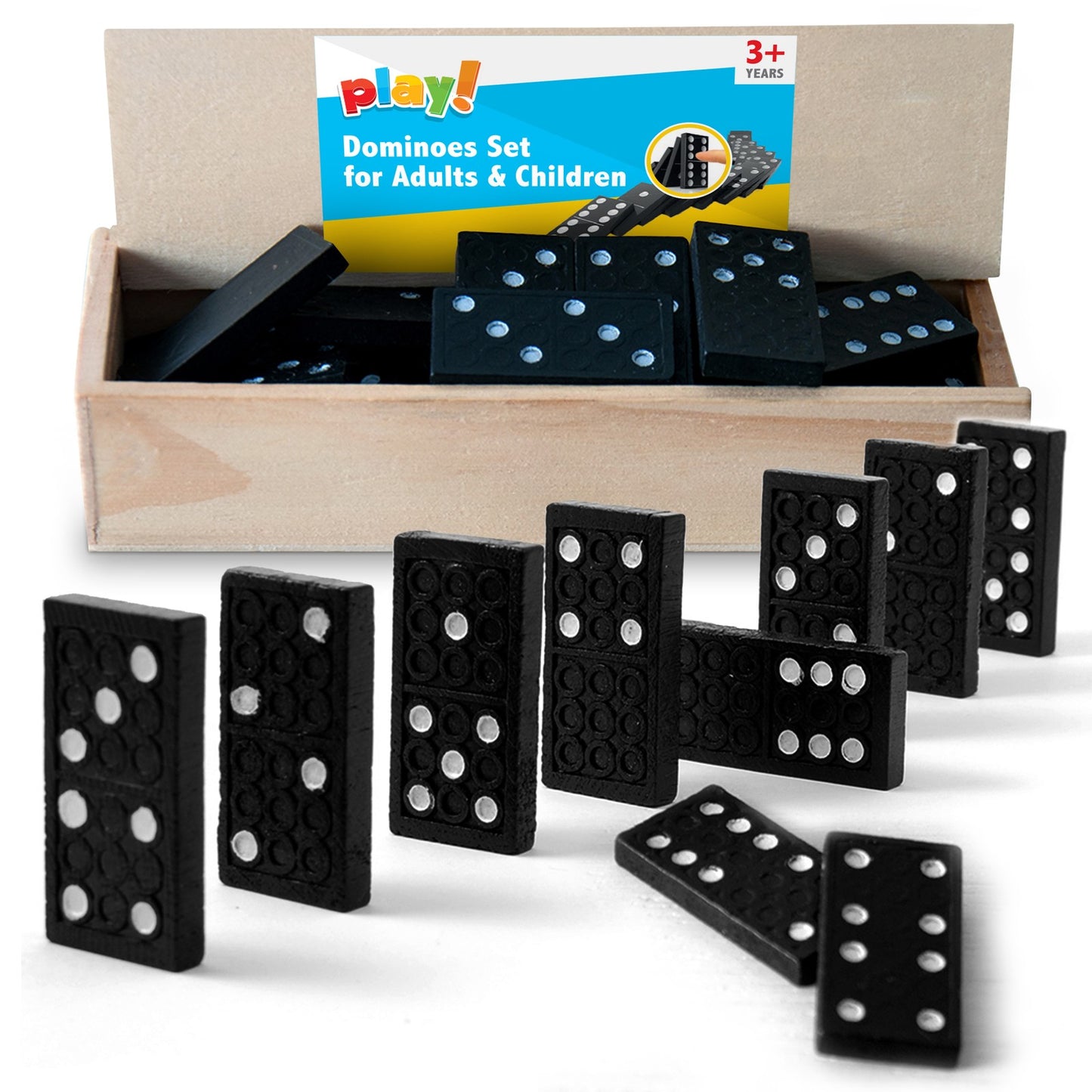 28 Dominoes Game Set Wooden Box Dominos Kids Childrens Travel Board Pub Plastic