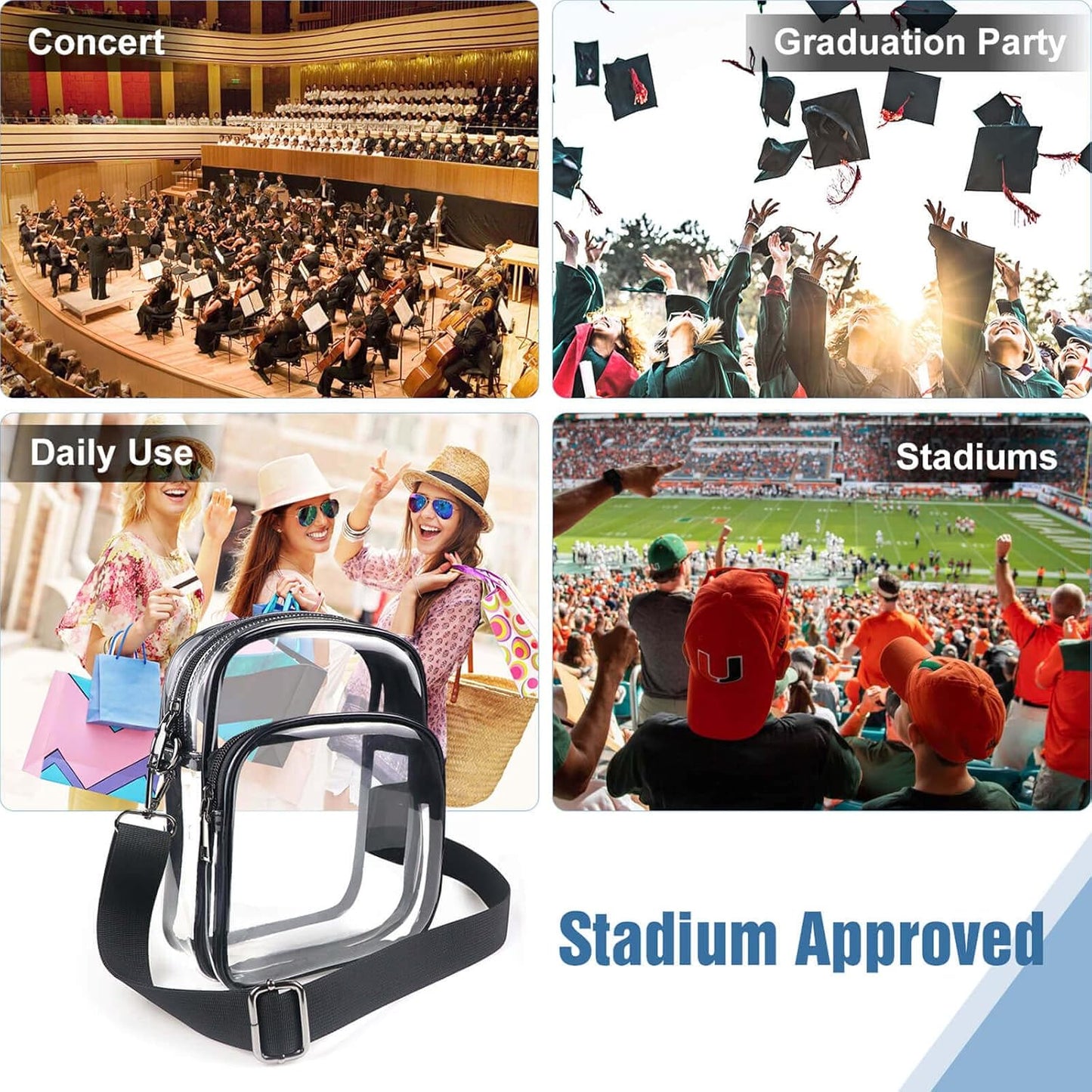 Clear Purse for Women, Clear Bag Stadium Approved, Transparent Crossbody Bag