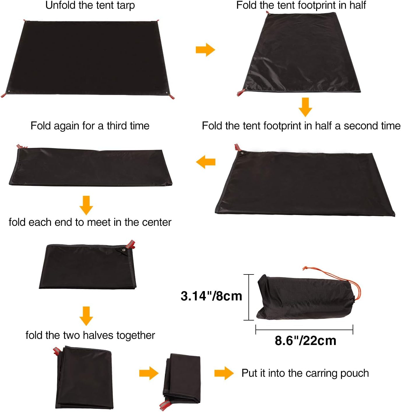 Ultralight Tent Footprint, PU 2000 Waterproof Camping Tent Tarp with Drawstring Carrying Bag for Ground Camping Hiking (95"X87" UL Black)