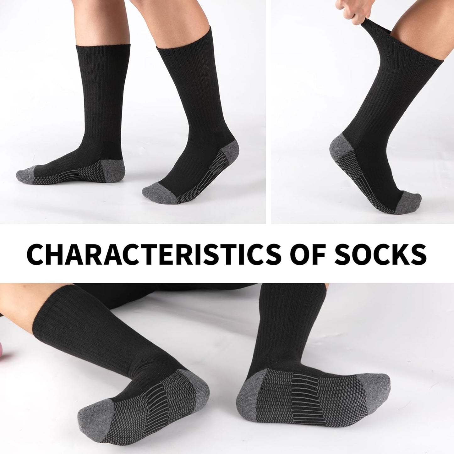 12 Pack Crew Socks for Men Half Cushion Moisture Wicking Athletic Socks