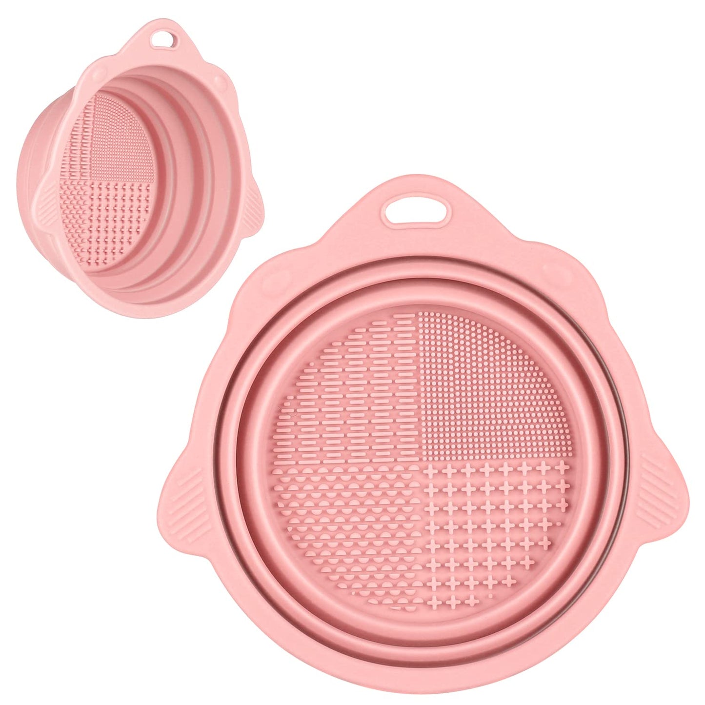 Foldable Silicone Makeup Brush Cleaner Bowl - Portable Cleaning Tool for Brushes, Powder Puffs, and Sponges (Pink)