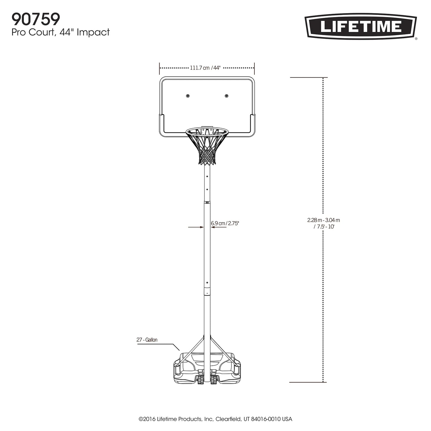 44-Inch Impact Portable Basketball Hoop with Telescoping Adjustment & Classic Rim – Model 90759-Outdoor Play
