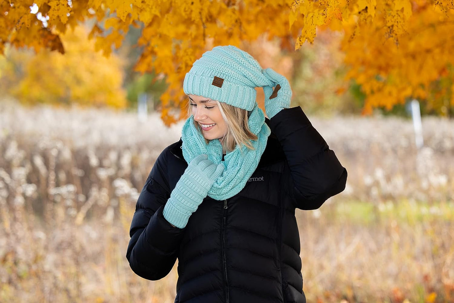 Winter Gloves Women Cold Weather Touch Screen Knit Matching Lined Warm Fleece Lined Touchscreen Texting