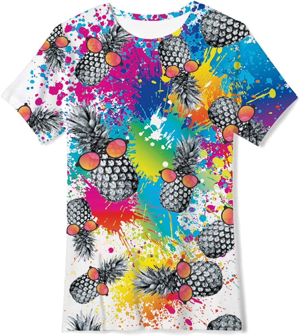 Teens Boys 3D Pineapple Shirts Shorts Sleeves Graffiti T Shirts Size 15 Boys Causal Fit Kids Neutral Art T-Shirt Outfits Funny Shirts Youth Summer Novelty Tees Size 13-14 Years