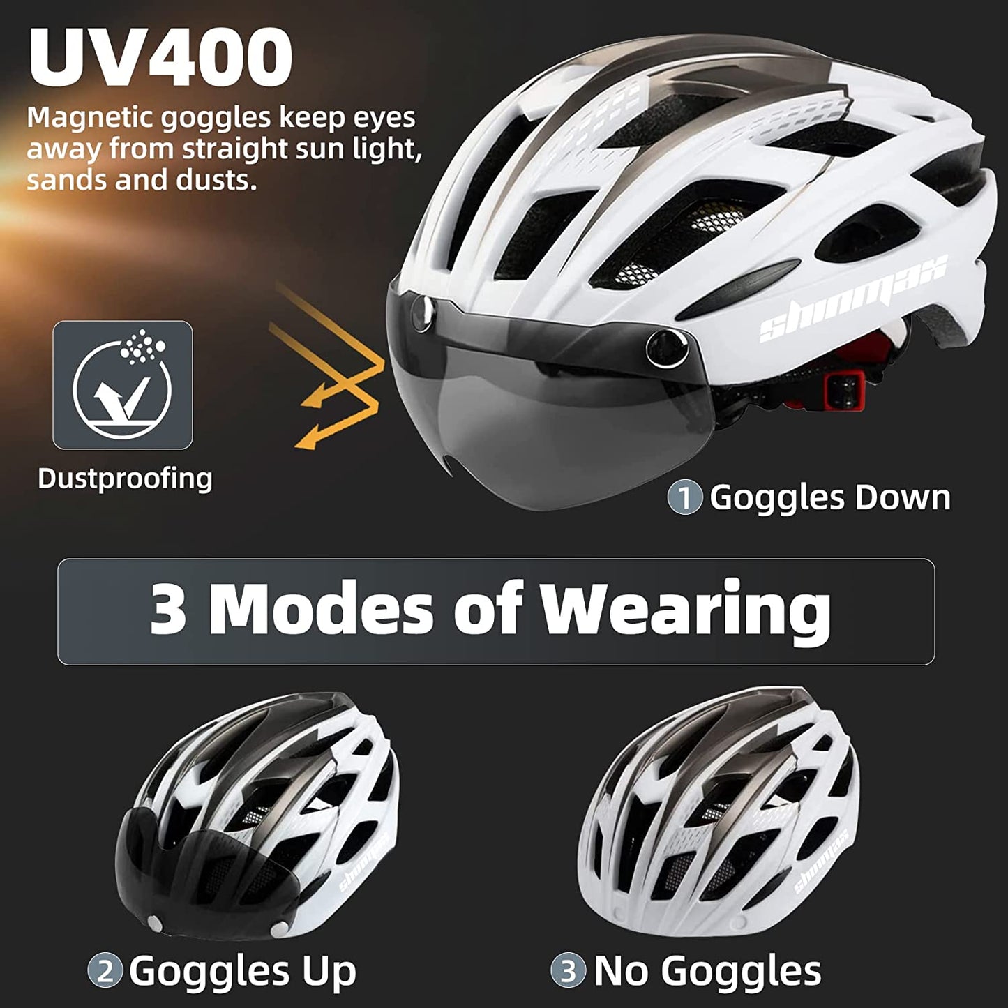 Bike Helmet, CPSC/CPC Bike Helmet for Adult Men Women with Magnetic Goggles&Led Back Light Cycling Helmet Adjustable SM-T69