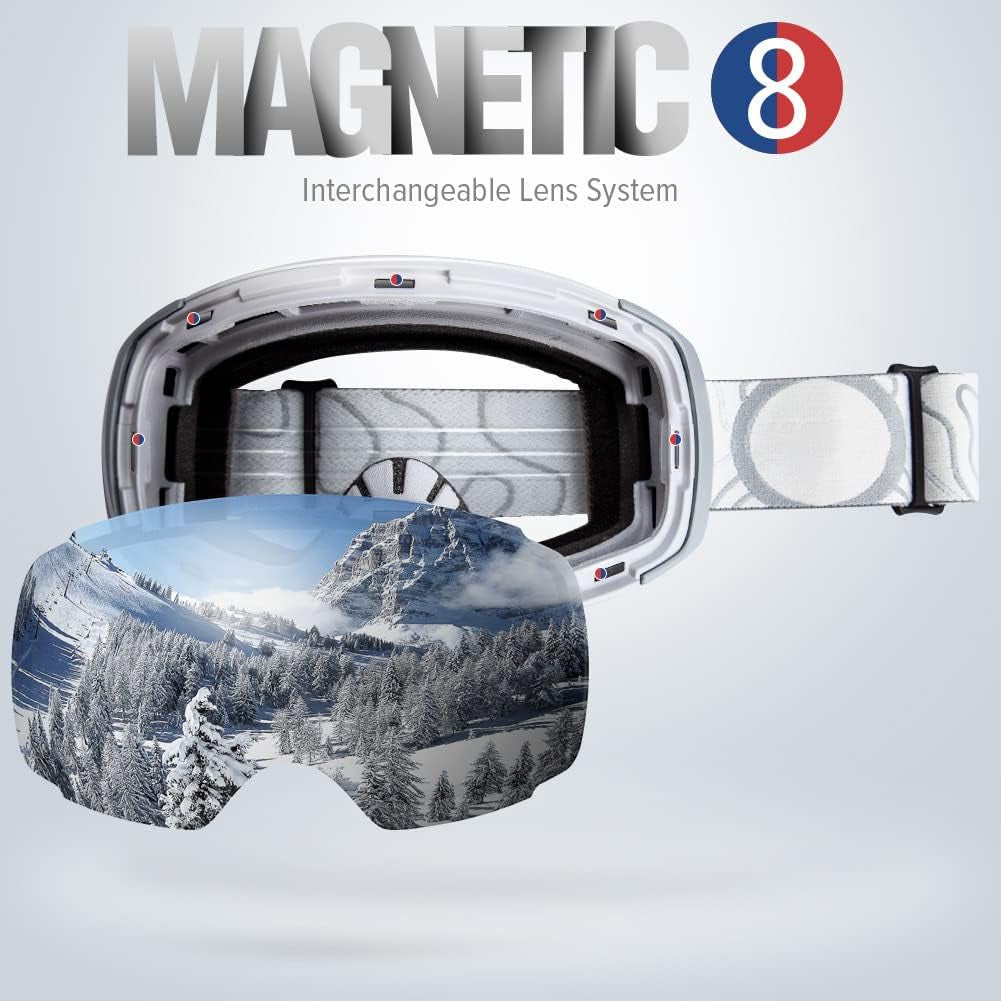 Ski Goggles PRO - Frameless, Interchangeable Lens 100% UV400 Protection Snow Goggles for Men & Women
