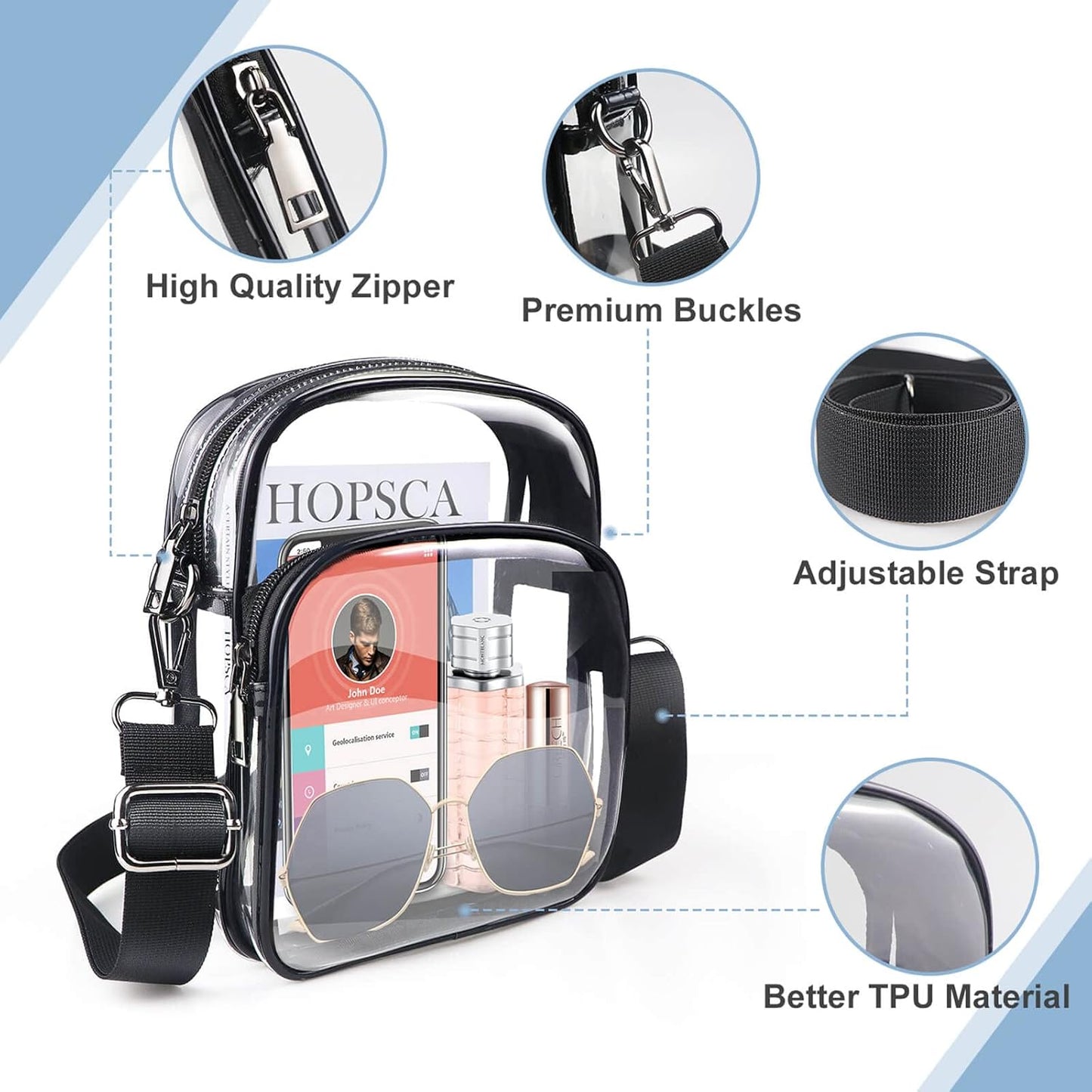 Clear Purse for Women, Clear Bag Stadium Approved, Transparent Crossbody Bag