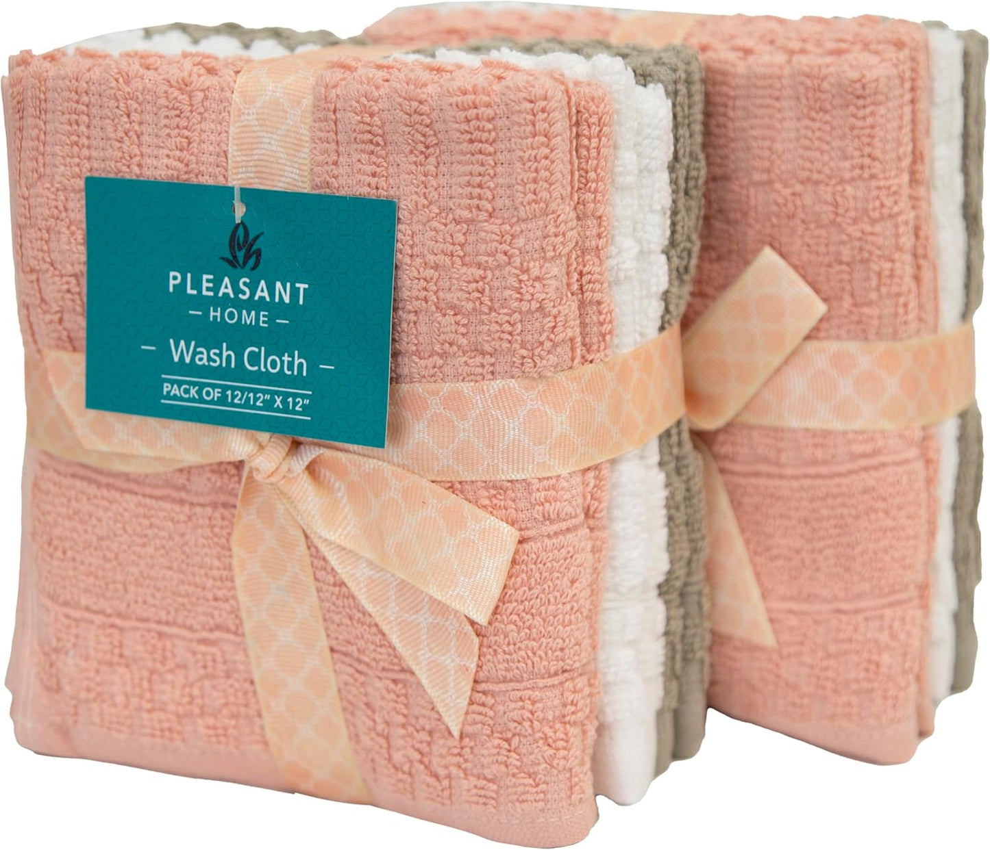 Diamond Wash Cloths Set - 12 Pack (12” X 12”) – 509 GSM - 100% Ring Spun Cotton Wash Cloth - Super Soft and Highly Absorbent Face Towels (Blush, White & Tan)