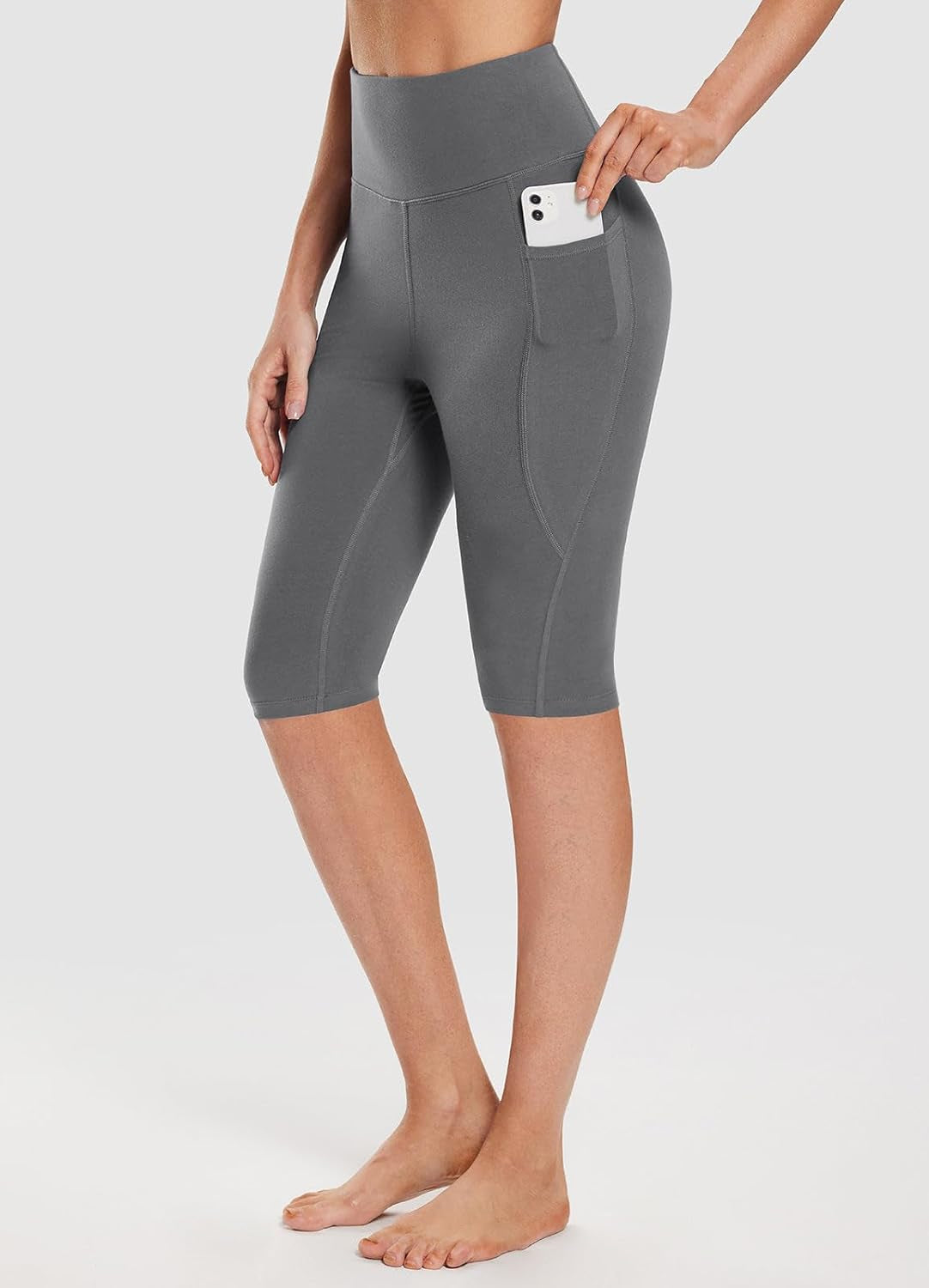 Women'S Knee Length Cotton Capri Leggings with Pockets, High Waisted Casual Summer Yoga Workout Exercise Pants