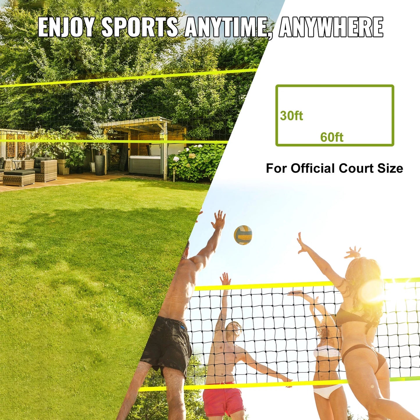 Portable Volleyball Net Kit for Outdoor Use, Steel Poles with Adjustable Height, Pro Volleyball Set Including PVC Volleyball, Pump, Transport Bag, Robust Volleyball Net