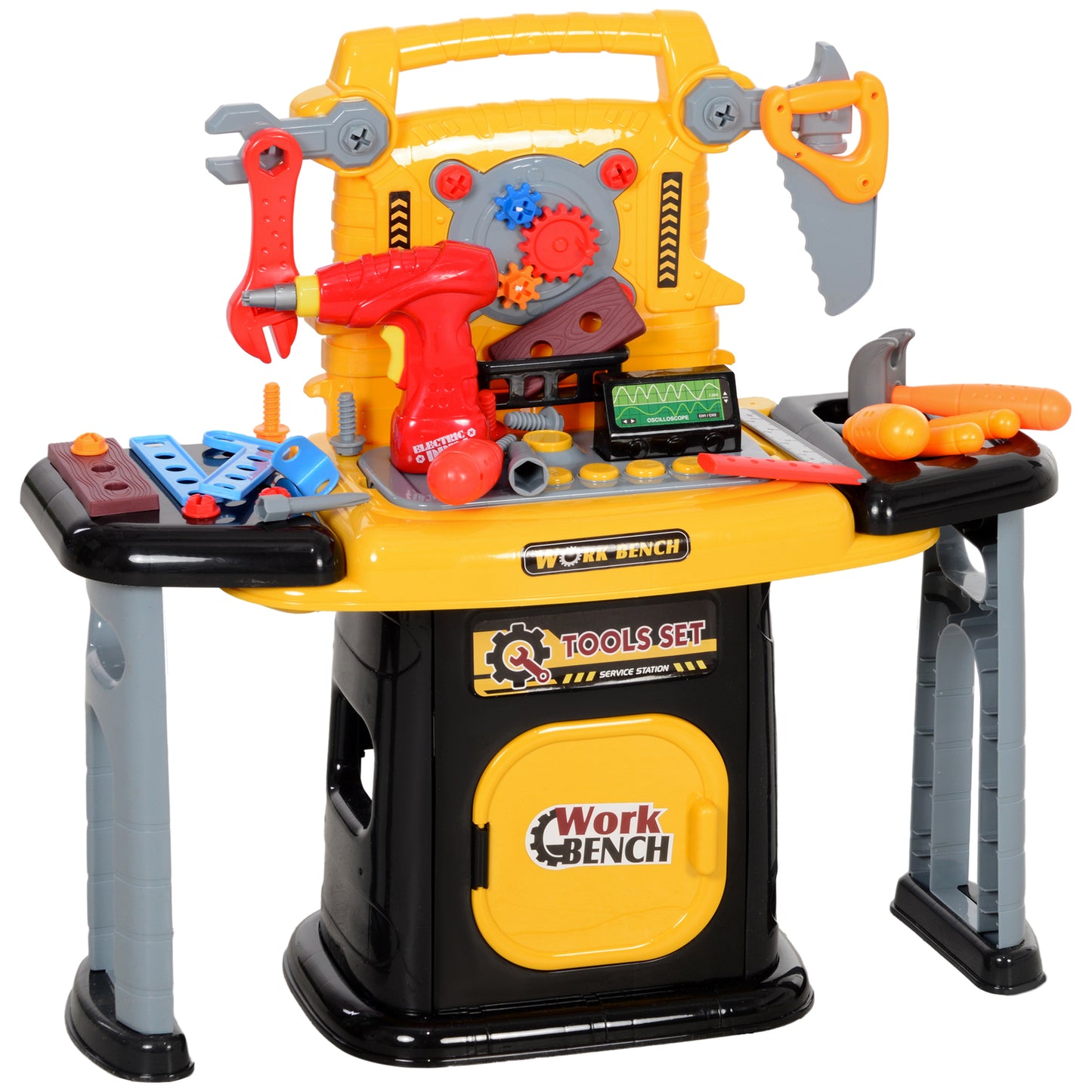 102-Piece Kids Tool Bench with Electric Drill, Storage, for 3-6 Years, Yellow