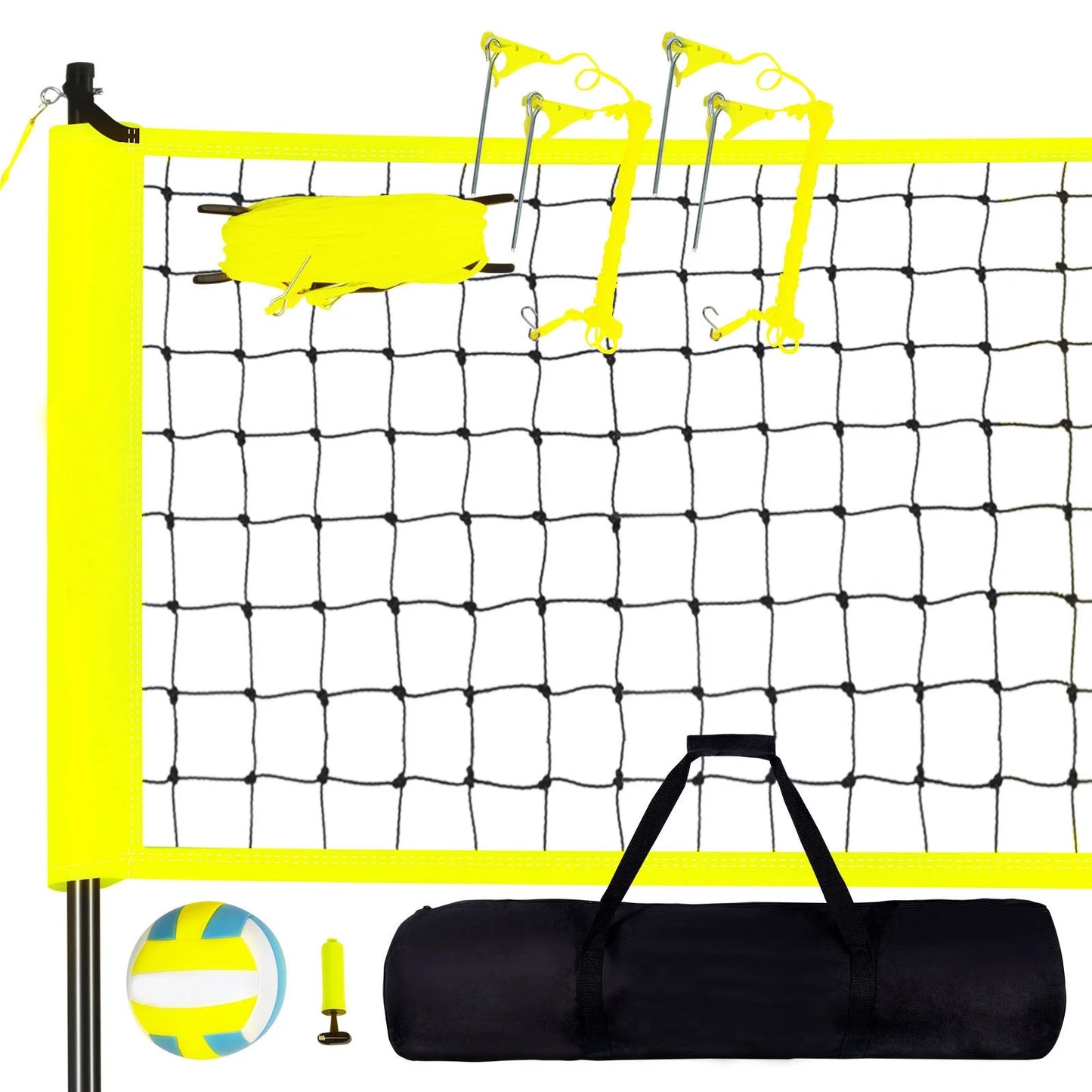 Portable Volleyball Net Kit for Outdoor Use, Steel Poles with Adjustable Height, Pro Volleyball Set Including PVC Volleyball, Pump, Transport Bag, Robust Volleyball Net
