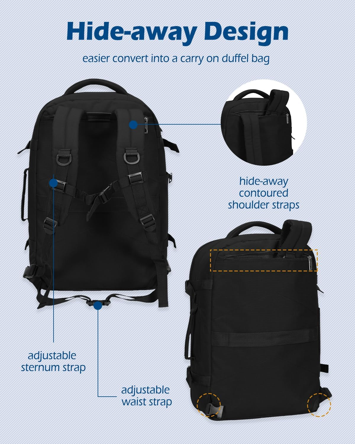 Travel Backpack 40L Flight Approved Carry on Backpack Men Large Cabin Weekender Laptop Backpack Women 15.6 Inches