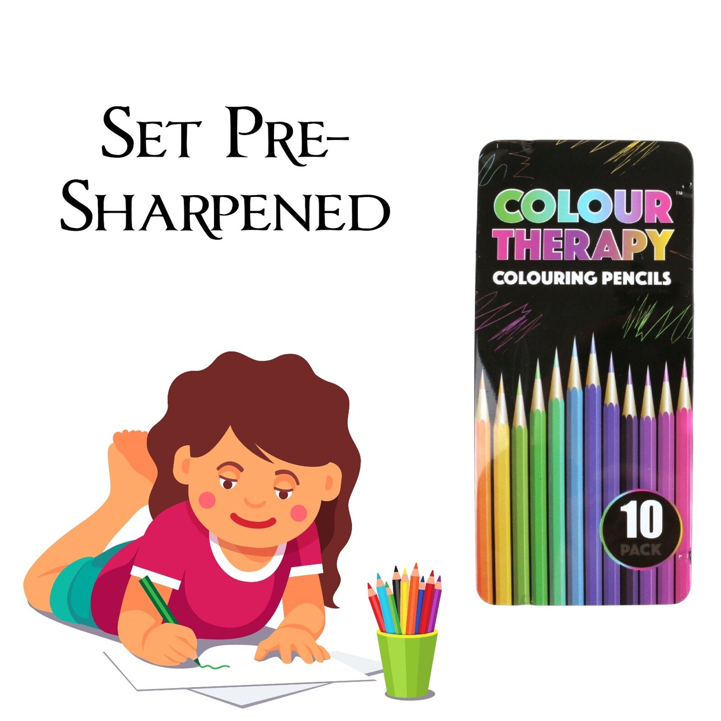 COLOURED PENCILS COLOUR THERAPY QUALITY DRAWING SKETCHING TONES ART 10Pk