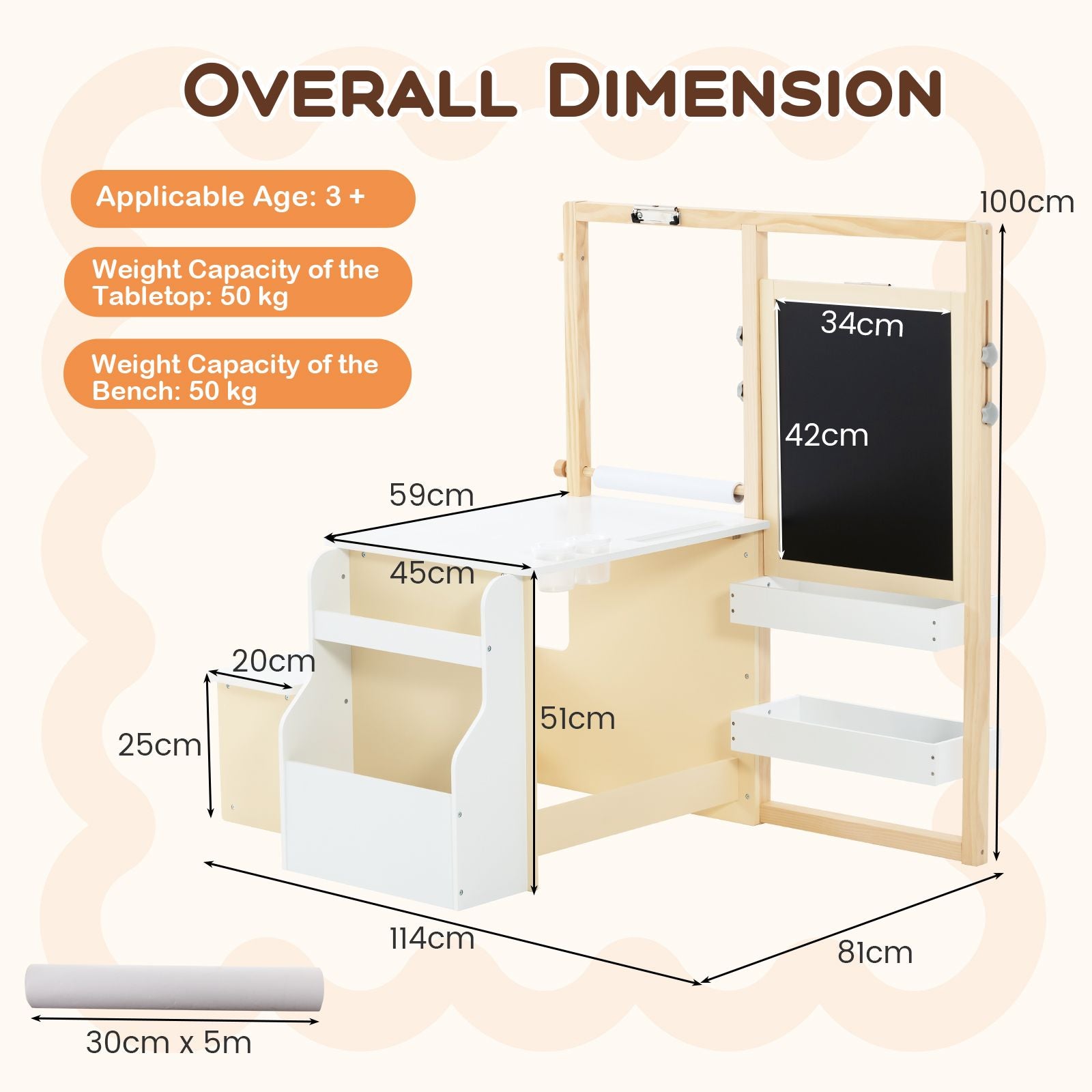 Kids Art Easel Table and Bench Set with Adjustable Easel and Bookshelf