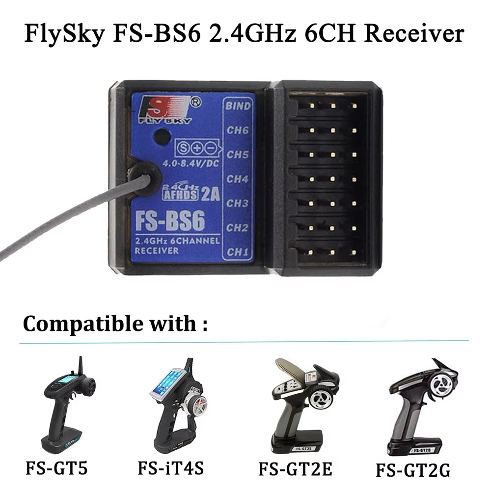 Flysky FS-BS6 Receiver 2.4Ghz 6CH AFHDS2 for Flysky FS-GT5 FS-IT4S FS-GT2E FS-GT2G Transmitter RC Car Boat