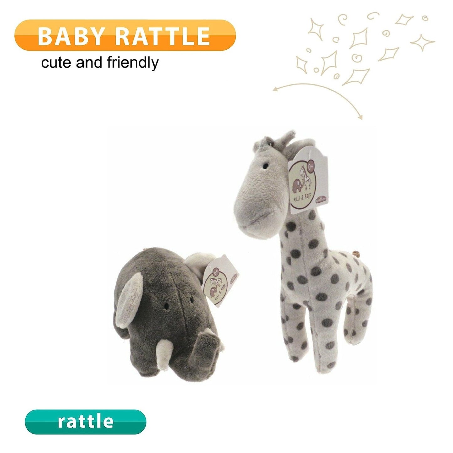ELLI and RAFF PLUSH BABY TEETHER/RATTLE FIRST SOFT TOY for TINY HANDS