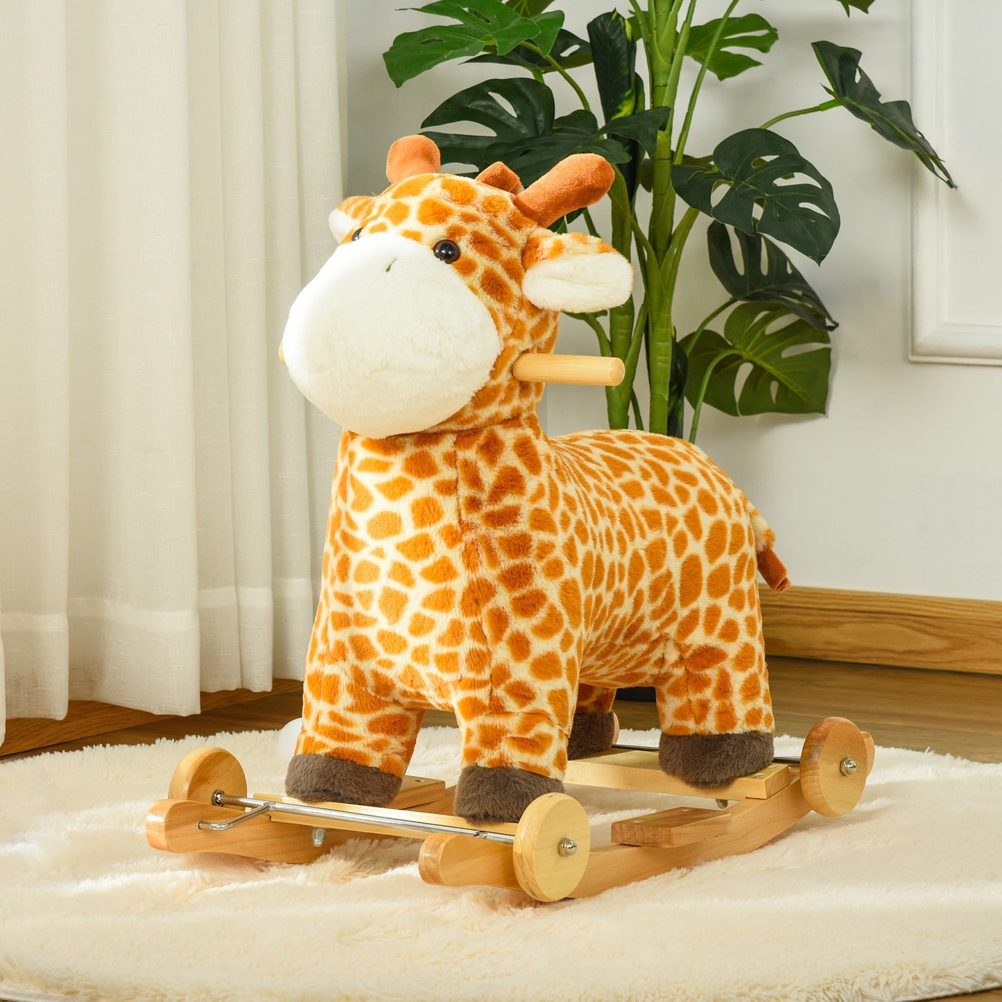 2-IN-1 Kids Plush Ride-On Rocking Gliding Horse Giraffe-Shaped for Child Yellow
