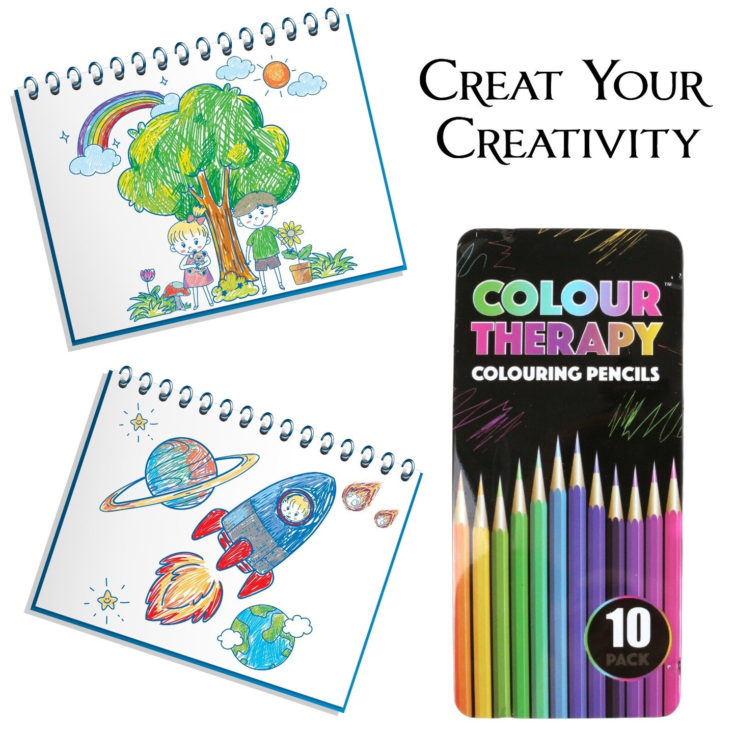 COLOURED PENCILS COLOUR THERAPY QUALITY DRAWING SKETCHING TONES ART 10Pk