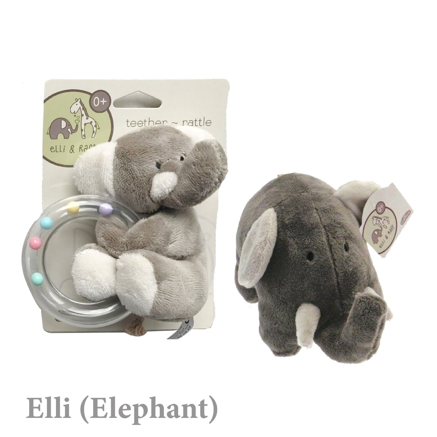 ELLI and RAFF PLUSH BABY TEETHER/RATTLE FIRST SOFT TOY for TINY HANDS