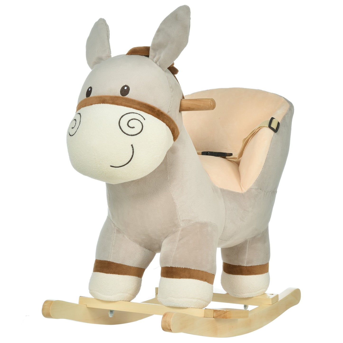 HOMCOM Cute Kids Ride-On Rocking Donkey W/ Sound Handlebars Seat Belt Plush Body