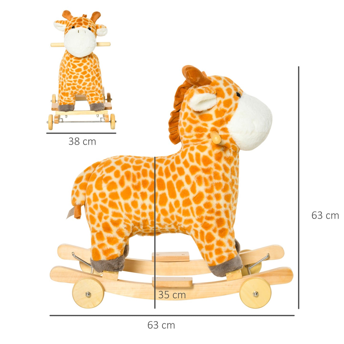 2-IN-1 Kids Plush Ride-On Rocking Gliding Horse Giraffe-Shaped for Child Yellow