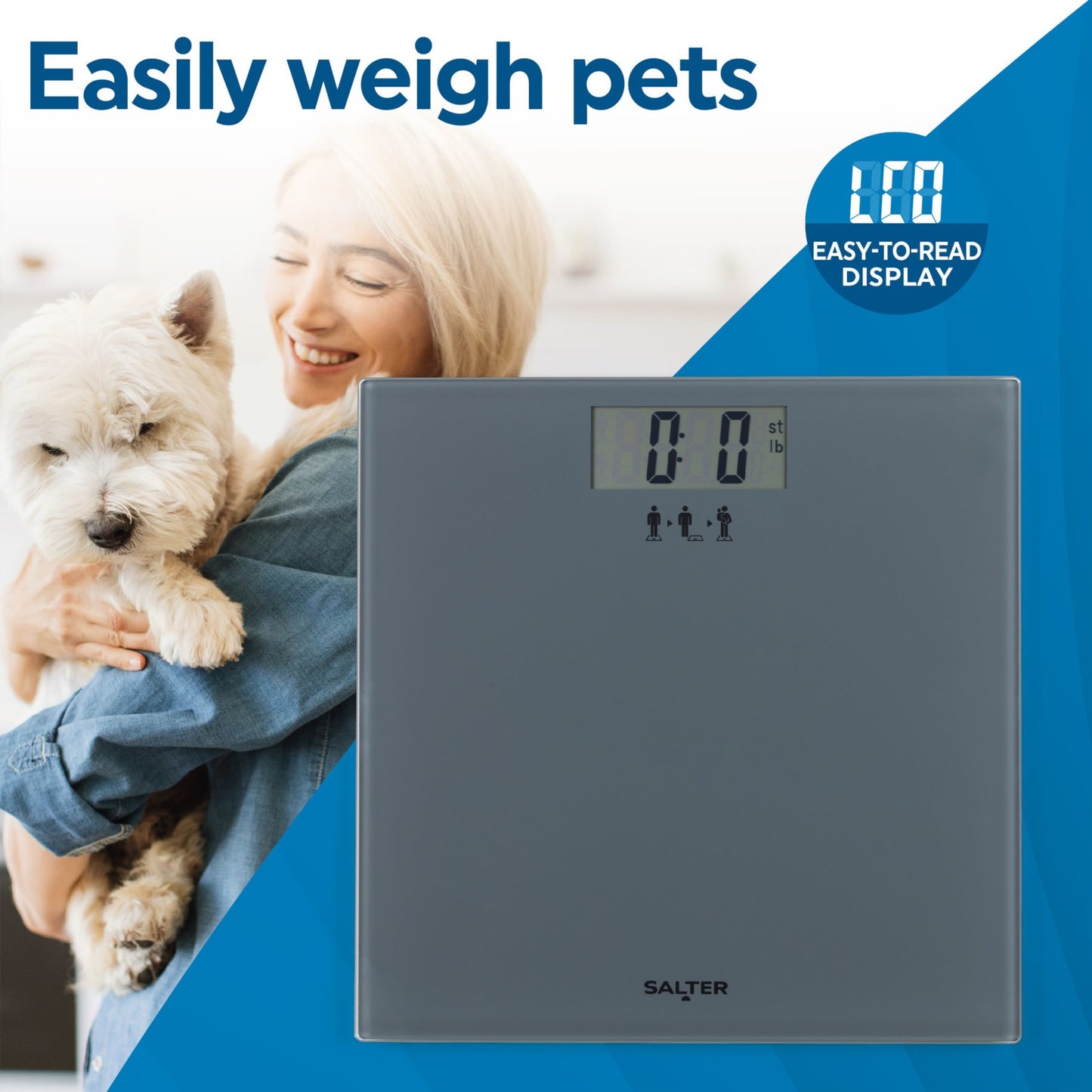 Salter Bathroom Scale Add & Weigh for Babies Pets, Luggage Easy Read LCD Display