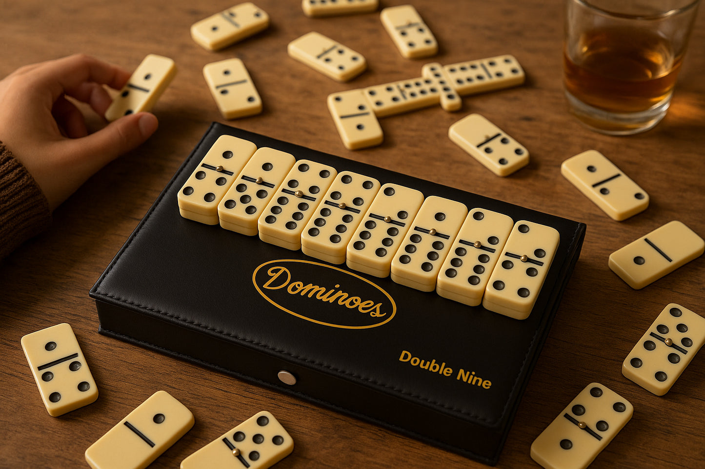 New Double Nine Dominos Domino with Spinners Ivory Tiles in Black Case Game