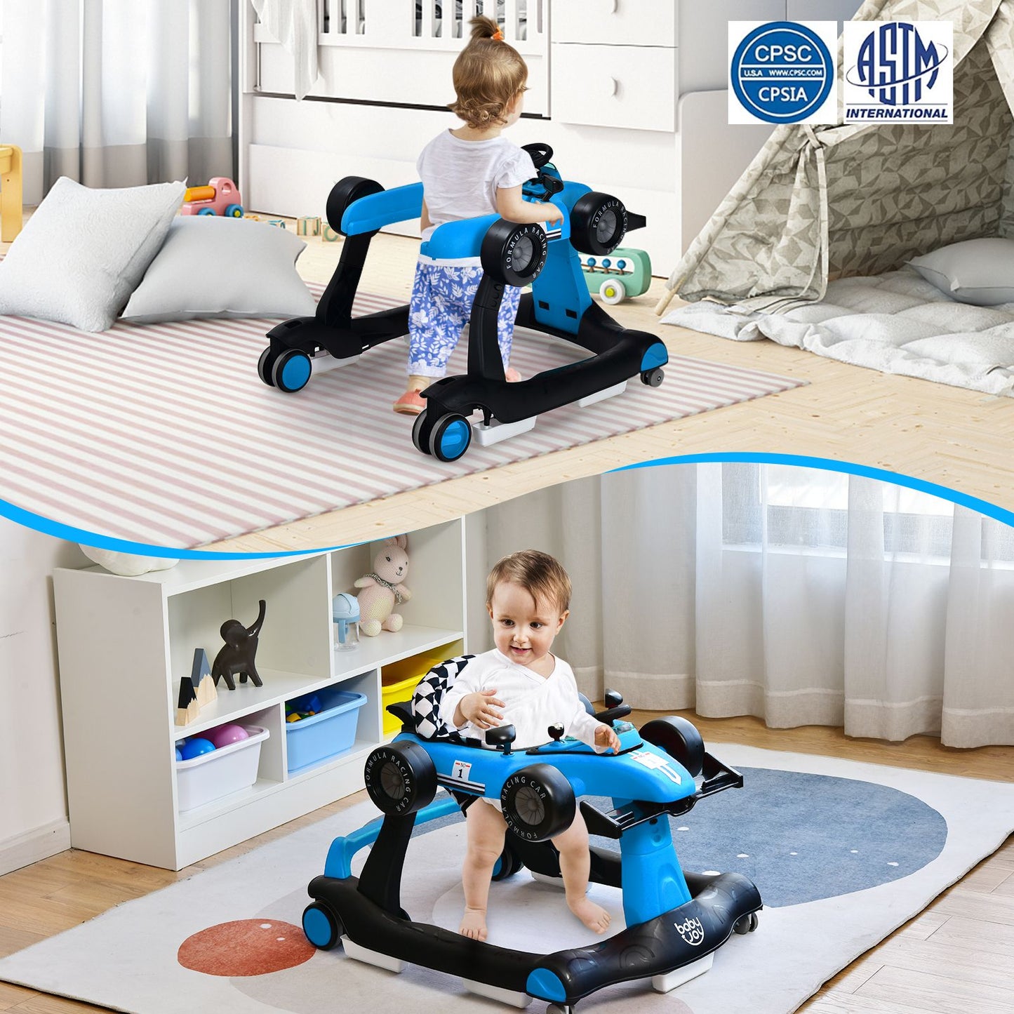 4-In-1 Baby Push Walker with Adjustable Height and Speed