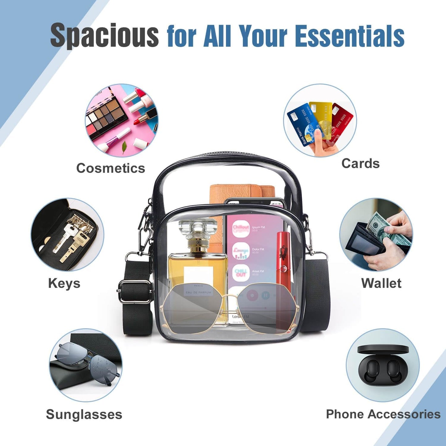Clear Purse for Women, Clear Bag Stadium Approved, Transparent Crossbody Bag