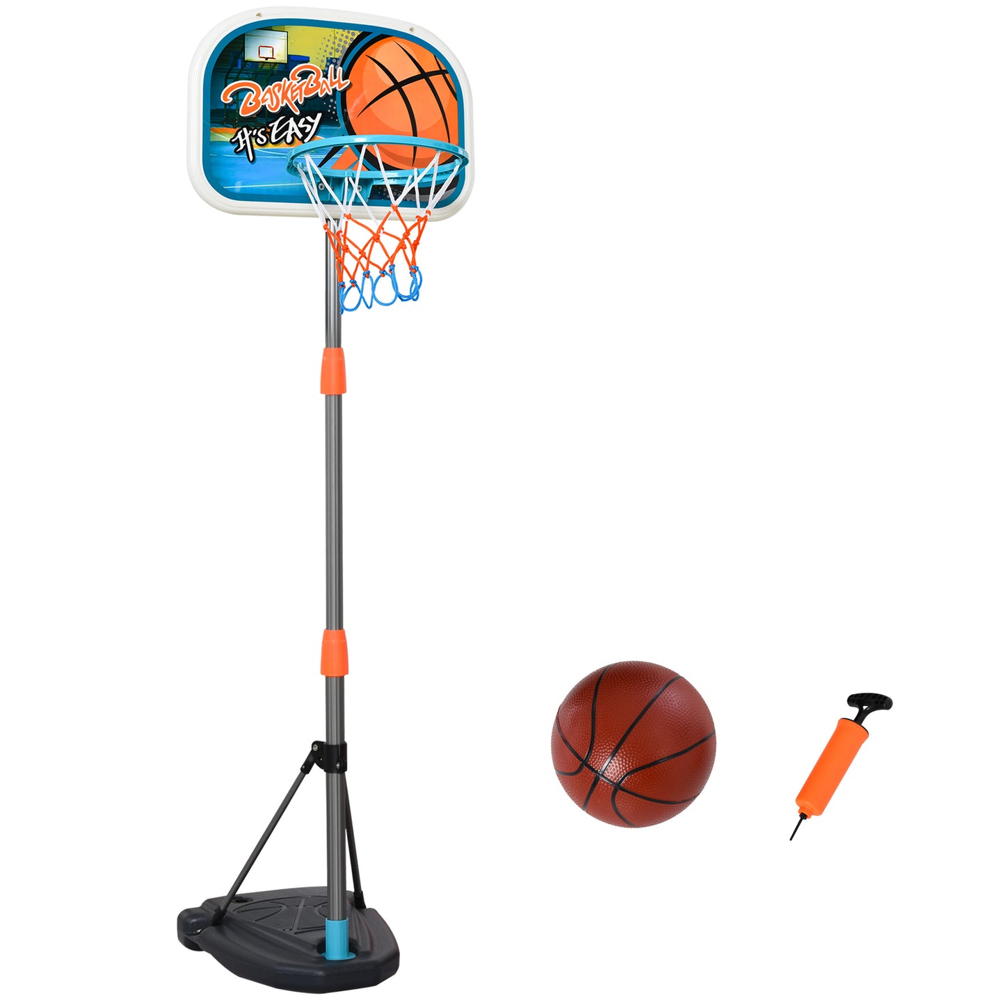 3 Pcs Kids Basketball Set W/ Hoop Ball Pump Height Fillable Base 3-8 Yrs