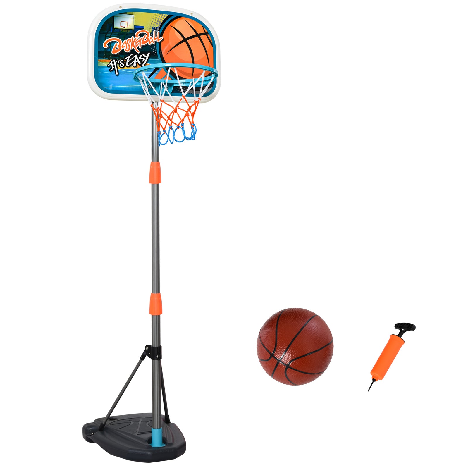 3 Pcs Kids Basketball Set W/ Hoop Ball Pump Height Fillable Base 3-8 Yrs