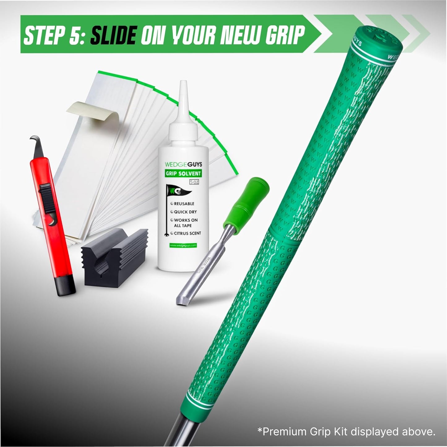 Golf Grip Kits for Regripping Golf Clubs - Professional Quality - Options Include Hook Blade, 15 or 30 Tape Strips, 5 or 8 Oz Solvent, Grip Tape Remover, Bench Vise & Rubber Clamp