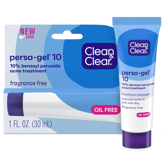 Persa-Gel 10 Oil-Free Acne Spot Treatment with Maximum Strength 10% Benzoyl Peroxide, Topical Pimple Cream & Gel Medication for Face, Fragrance-Free, 1 Fl. Oz, 4 Pack