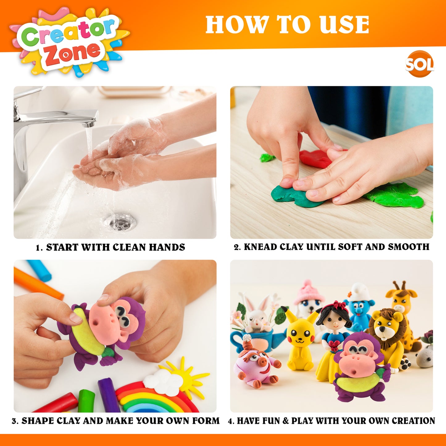 16Pk Kids Modelling Clay Set 16 Colours Plasticine Putty Strips Children Craft