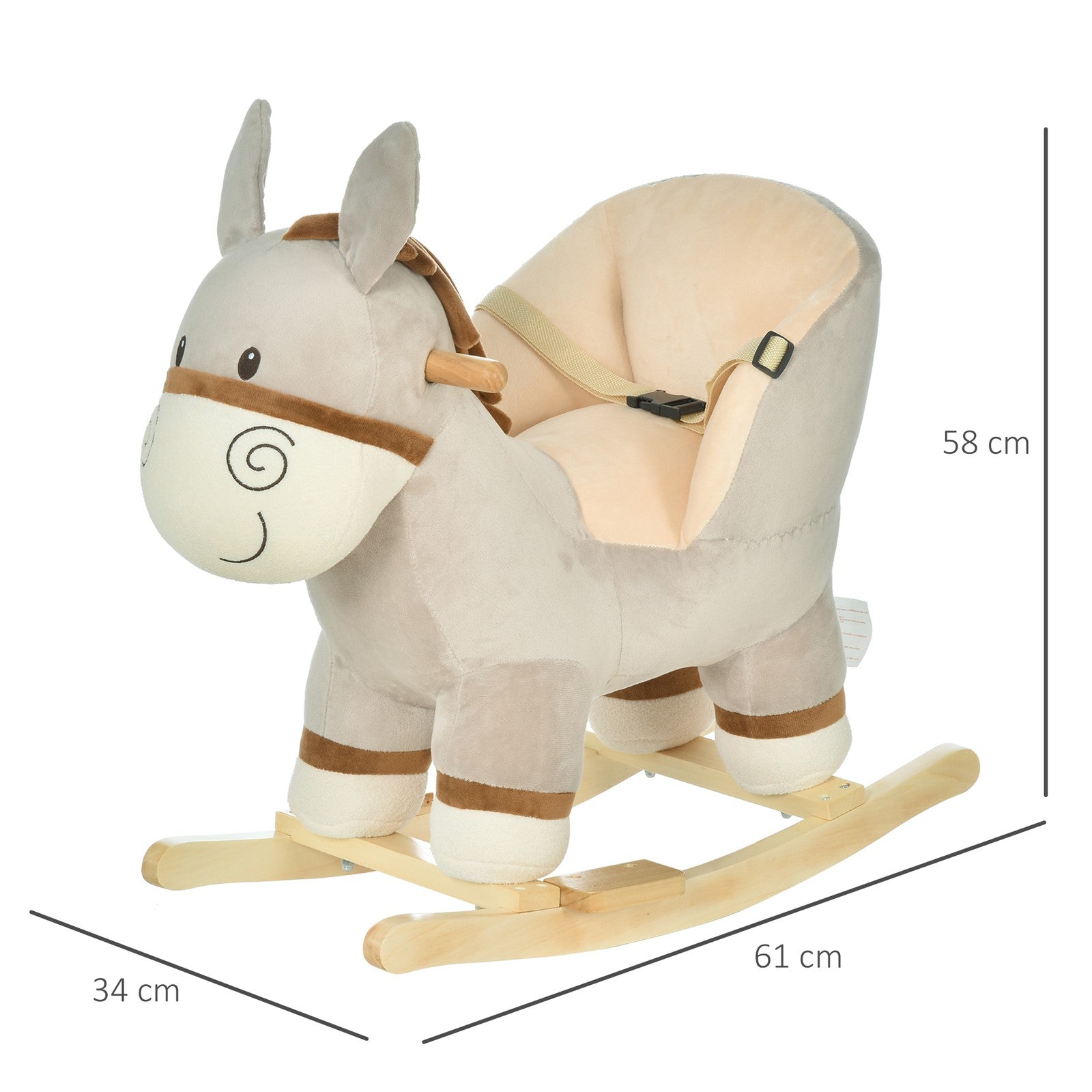 Cute Kids Ride-On Rocking Donkey W/ Sound Handlebars Seat Belt Plush Body
