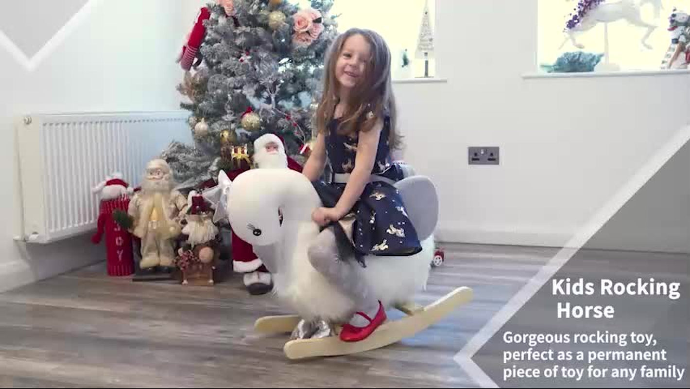 Cute Kids Ride-On Rocking Swan W/ Sound Handlebars Seat Belt Plush Body