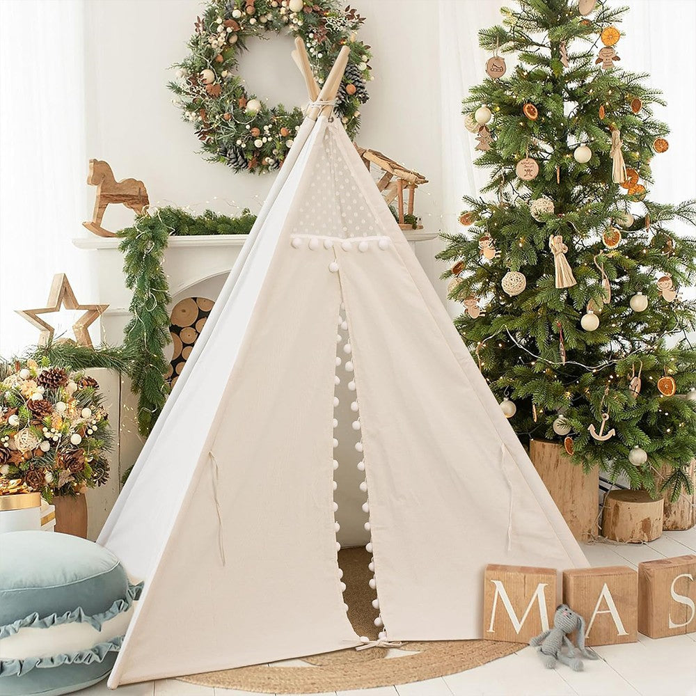 160CM Large Canvas Kids Teepee Star Wood Indian Tent Child In/Outdoor Play House