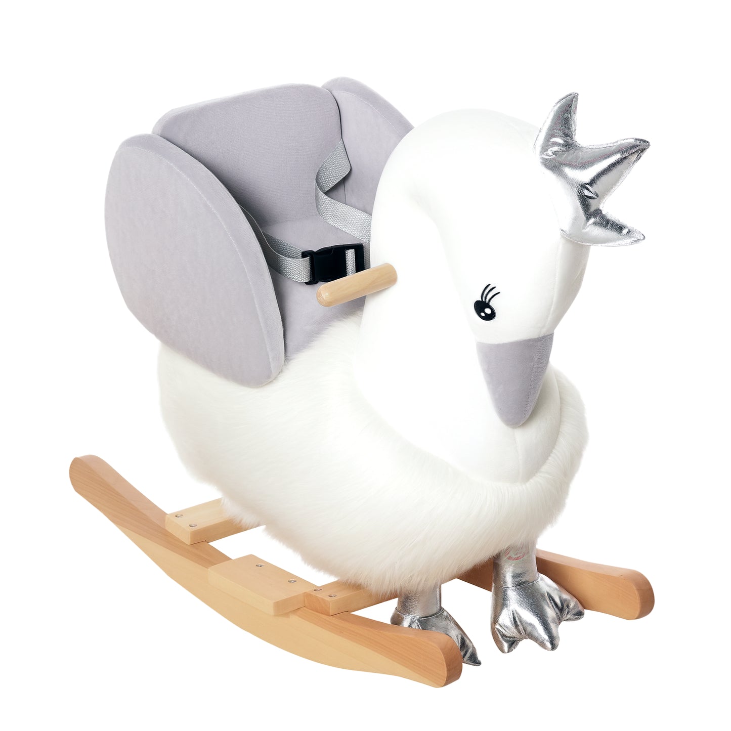 Cute Kids Ride-On Rocking Swan W/ Sound Handlebars Seat Belt Plush Body