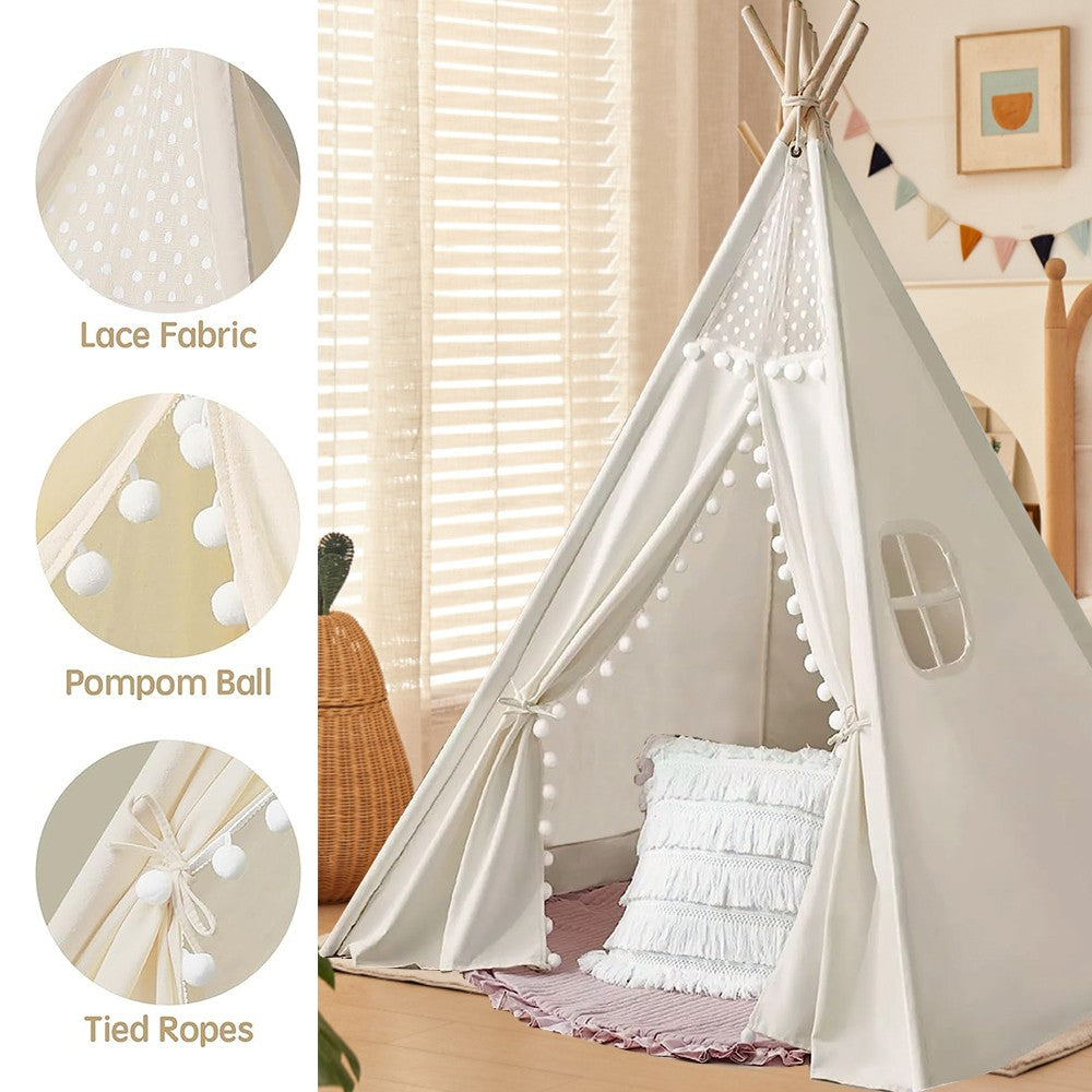 160CM Large Canvas Kids Teepee Star Wood Indian Tent Child In/Outdoor Play House