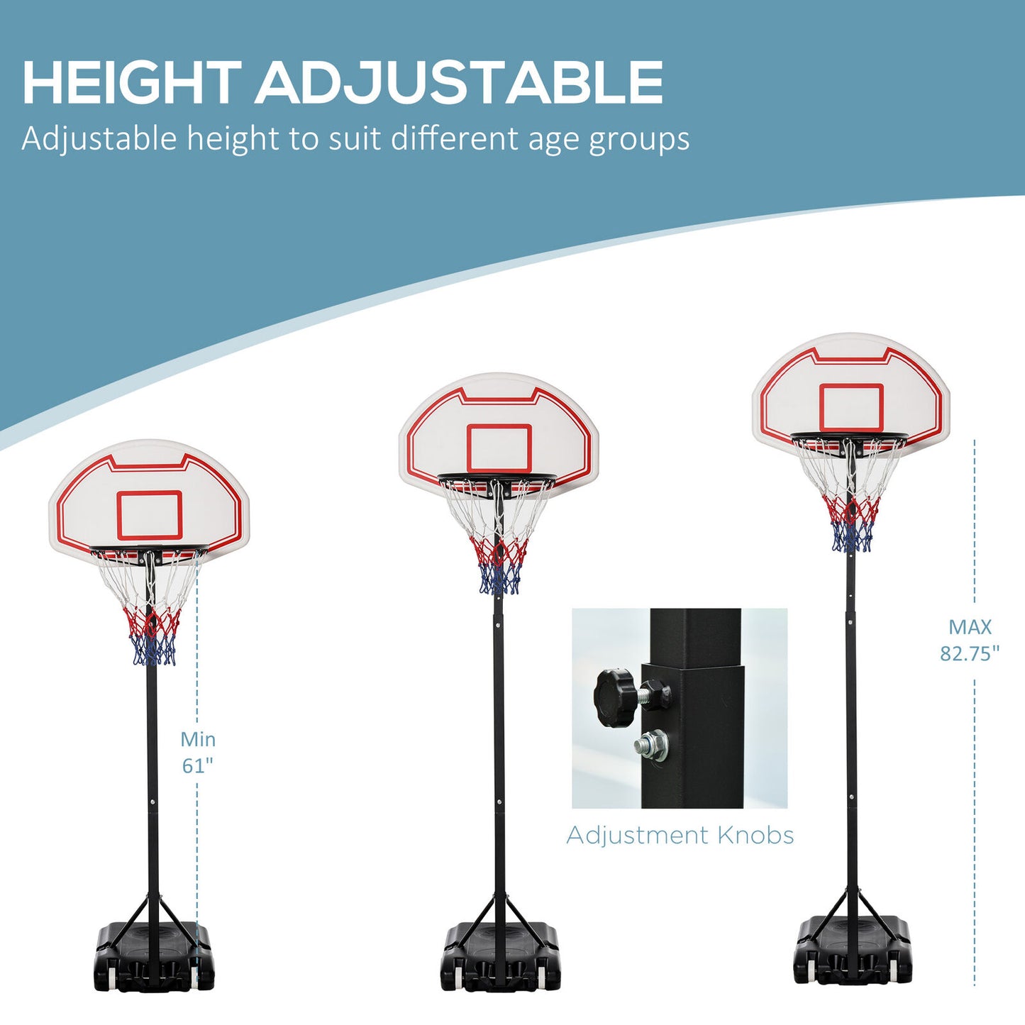 155-210Cm Adjustable Basketball Stand, Sports Backboard W/ Net Hoop, Wheels