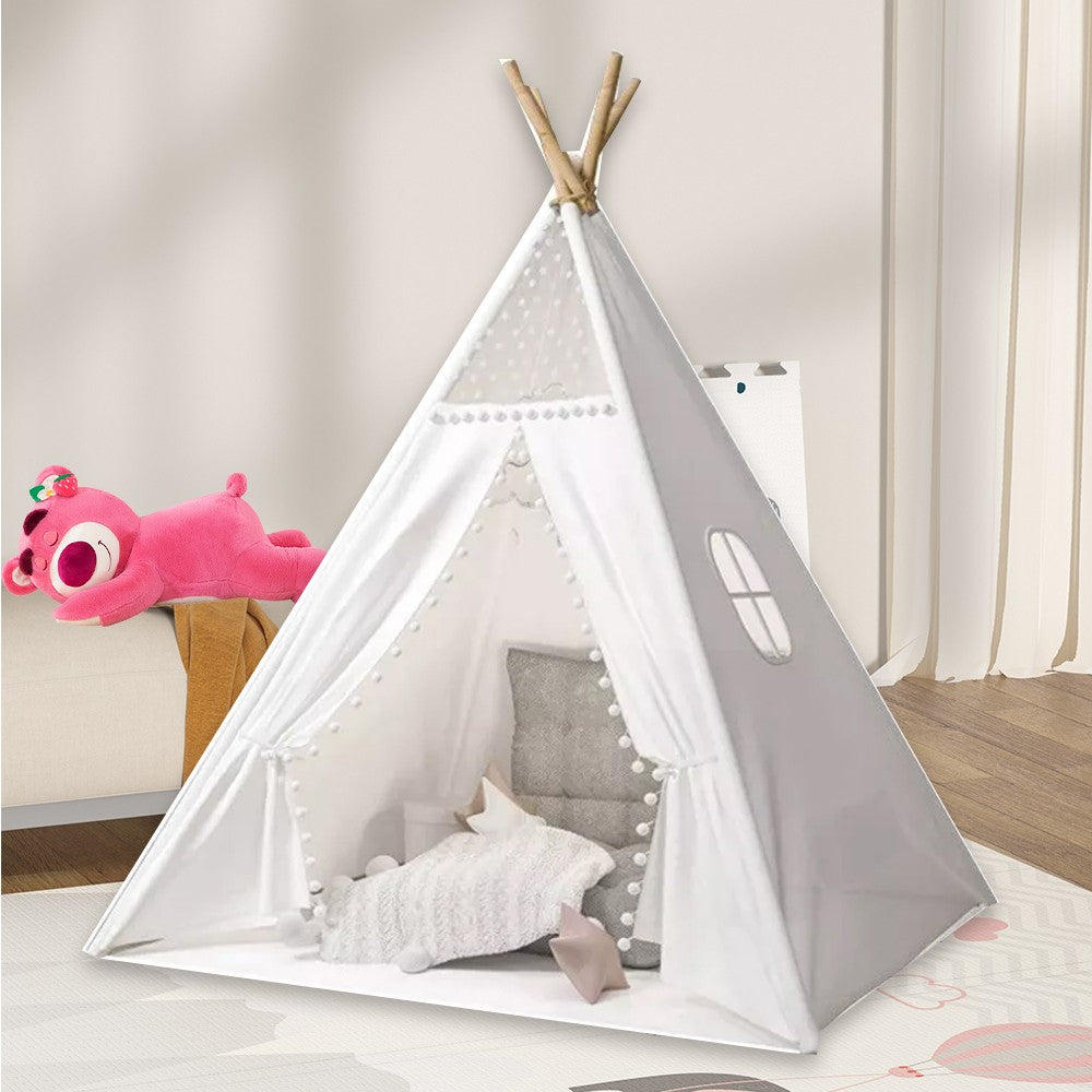 160CM Large Canvas Kids Teepee Star Wood Indian Tent Child In/Outdoor Play House