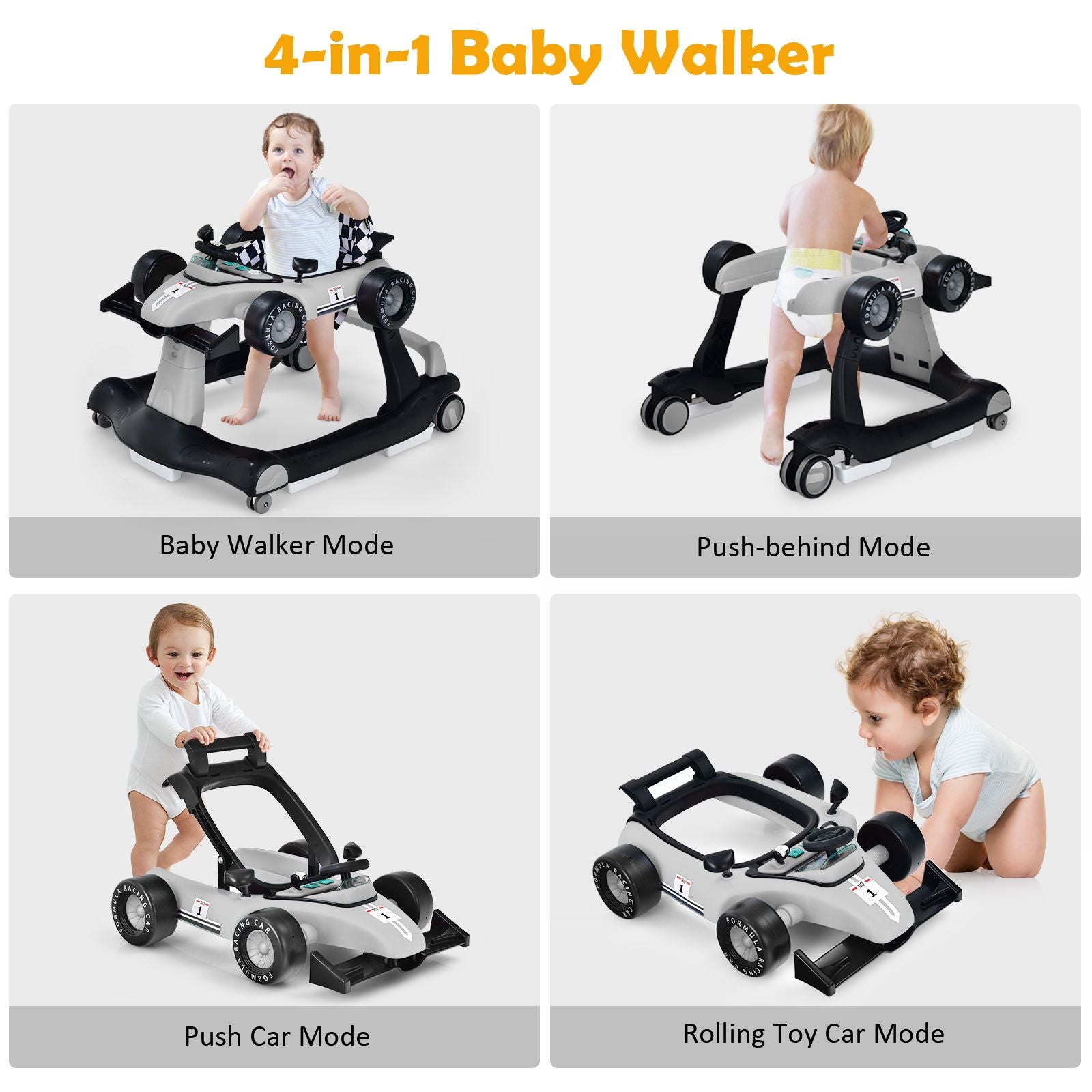 4-In-1 Baby Push Walker with Adjustable Height and Speed