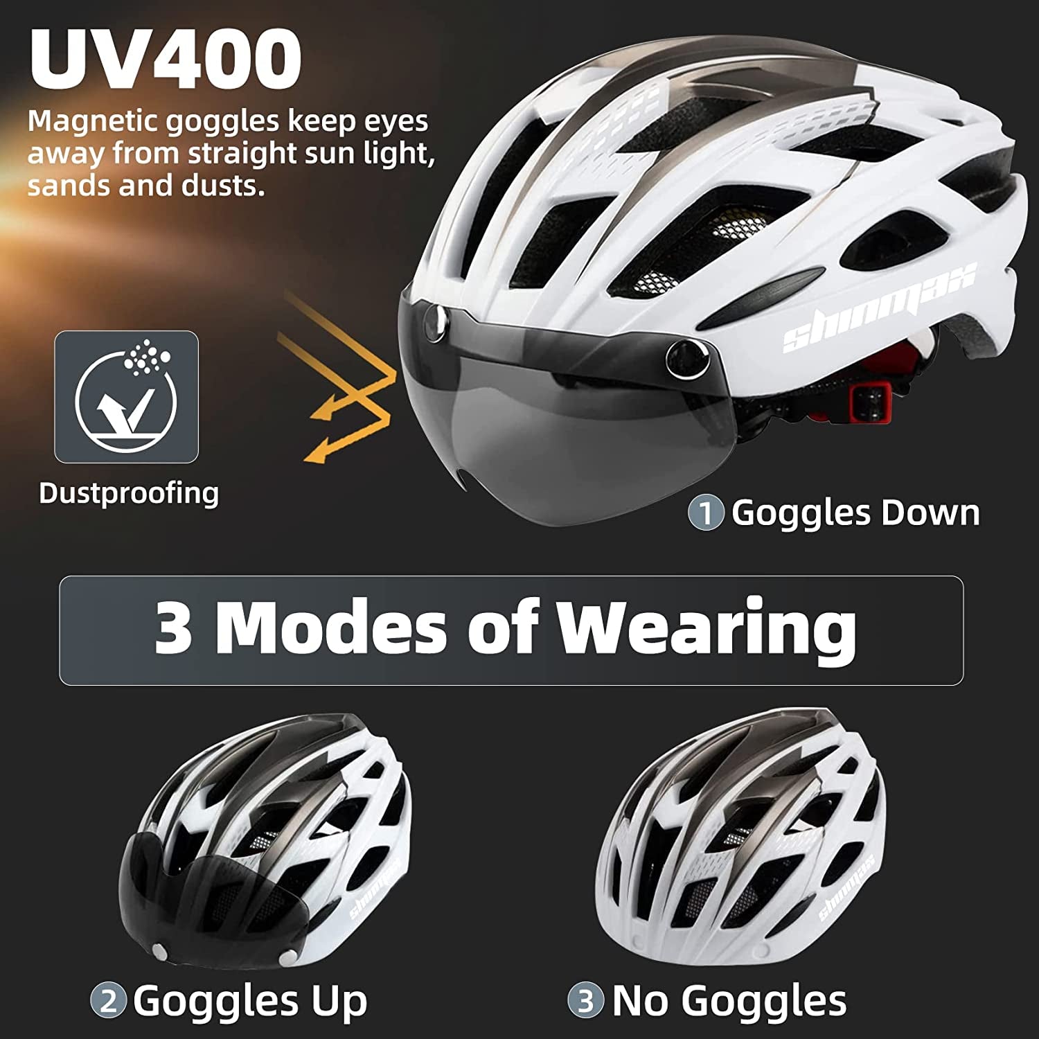 Bike Helmet, CPSC/CPC Bike Helmet for Adult Men Women with Magnetic Goggles&Led Back Light Cycling Helmet Adjustable SM-T69